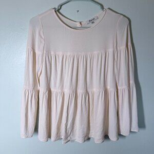 Madewell Tunic Blouse XS/S Ivory Tiered with Button Detail